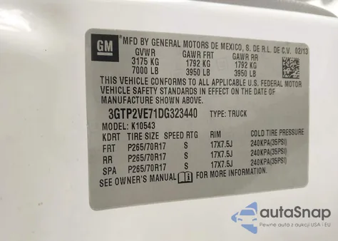 2013 GMC Sierra 1500 Sle z USA, uszkodzony, nr VIN 3GTP2VE71DG323440